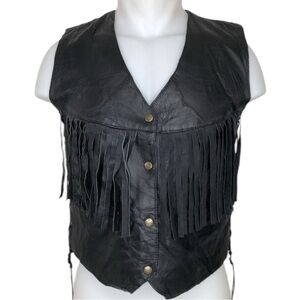 Vintage Canyon Creek Genuine Leather Fringe Vest Snap Front Laced Sides Size S